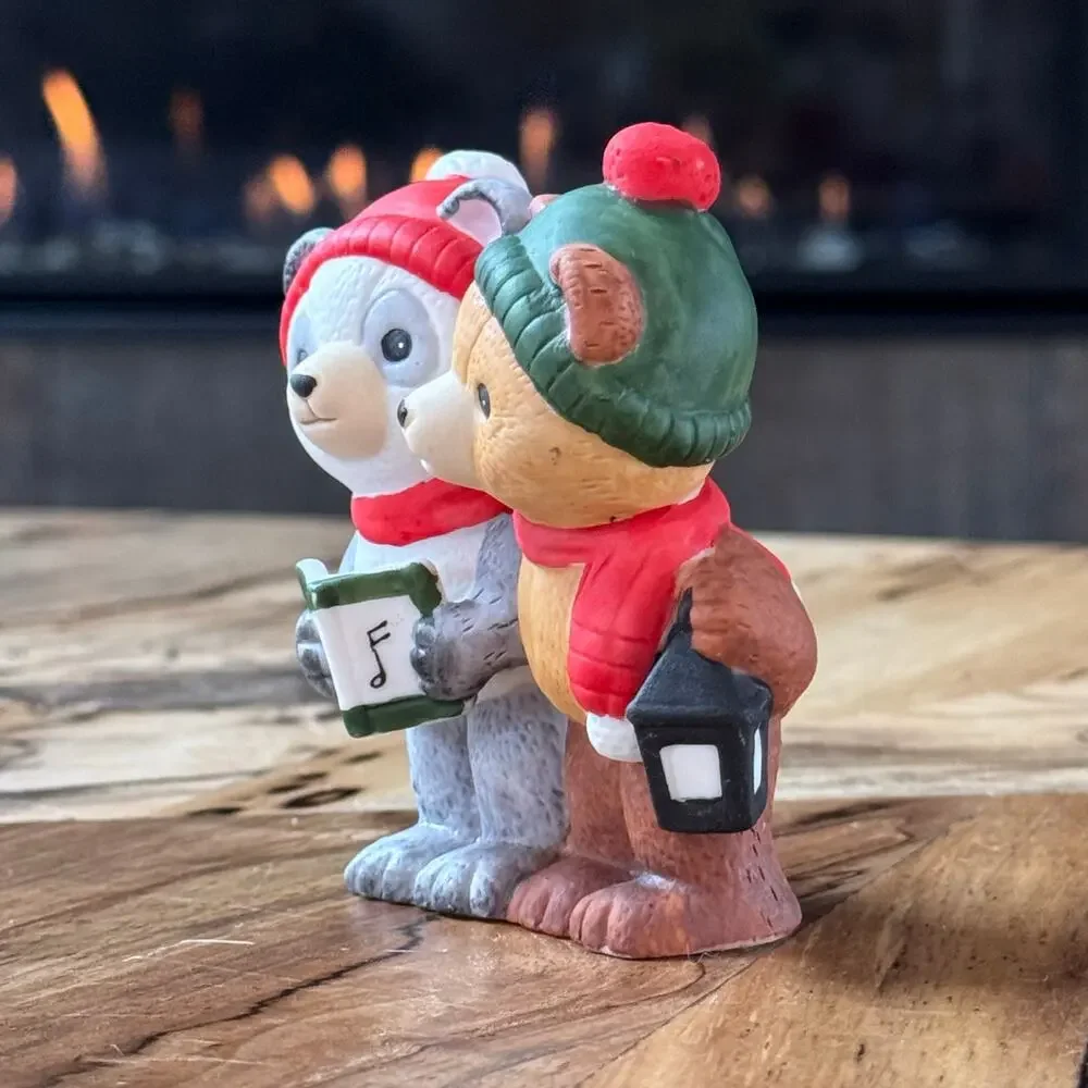1984 Vintage Bear Christmas Carolers, Ceramic Bisque Figurine by Applause